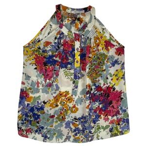 Gibson Womens‎ Floral Watercolor Halter Top Sleeveless Blouse Multi Color Small